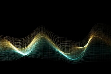 Abstract sound wave with glowing lines on black background. Generative AI