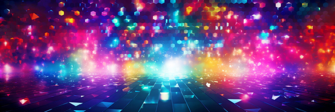 DISCO COLORFUL BACKGROUND, ABSTRACT ILLUSTRATION, HORIZONTAL IMAGE. image created by legal AI
