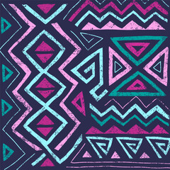 African ethnic seamless pattern in tribal style. Trendy abstract geometric background with grunge texture. Unique design elements for textile, banner, cover, wallpaper, wrapping	