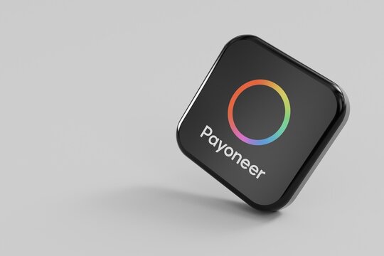 LONDON, UK - October 2023: Payoneer online payment sharing service provider company logo. 3D Rendering