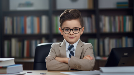 Little boy pretending to be a lawyer. The concept of children in adulthood.