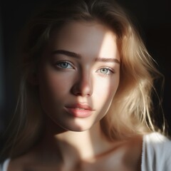 Fototapeta premium Close-up portrait of a beautiful woman with curly brown and reddish hair