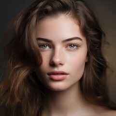 Obraz premium Beautiful Young Woman with Clean Fresh Skin touch own face . Facial treatment . Сoncept skin care cosmetics solution