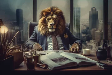 Foto auf Leinwand オフィスのデスクに座るライオン社長 © rrice