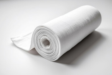 White cotton Fabric Roll Mockup on the white table in perspective	