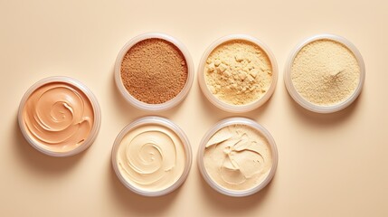 cosmetic smears of creamy texture on a beige background. Face care, Facial treatment, Cosmetology, beauty and spa concept