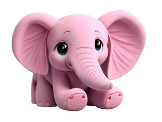 Obraz premium Cute pink furry puppy elephant on a transparent background. Generative Ai.