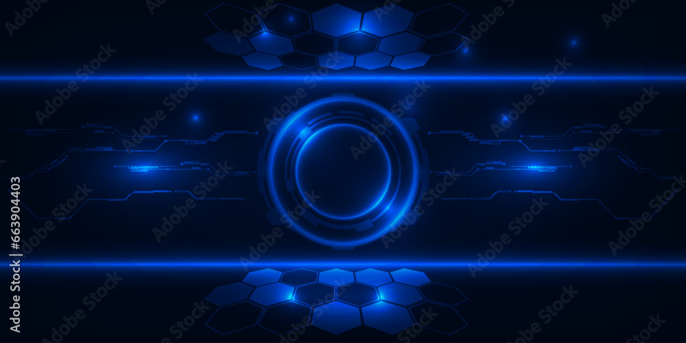 Aufkleber abstract blue futuristic digital hi tech technology background with circle head up display interface