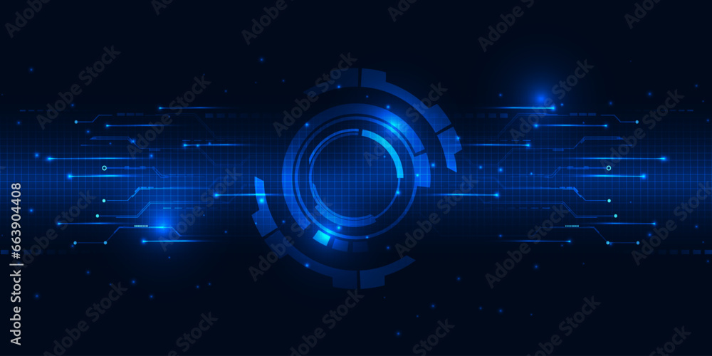 Poster vector illustrations futuristic hi tech digital space and layout with digital hud and circuit connec