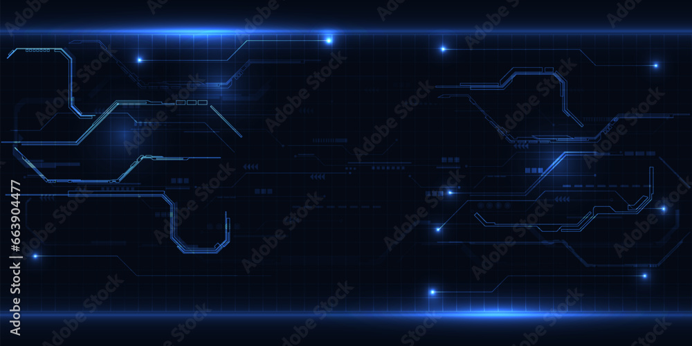 Poster abstract futuristic horizontal digital background with grid space digital circuits network and glowi