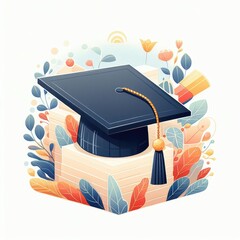 graduation cap and diploma on white background - obrazy, fototapety, plakaty