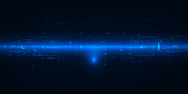 Vector illustration of abstract futuristic horizontal digital space for technology background with hi-tech digital circuit and grid area for advertising and game graphic artwork.Futuris digital techno