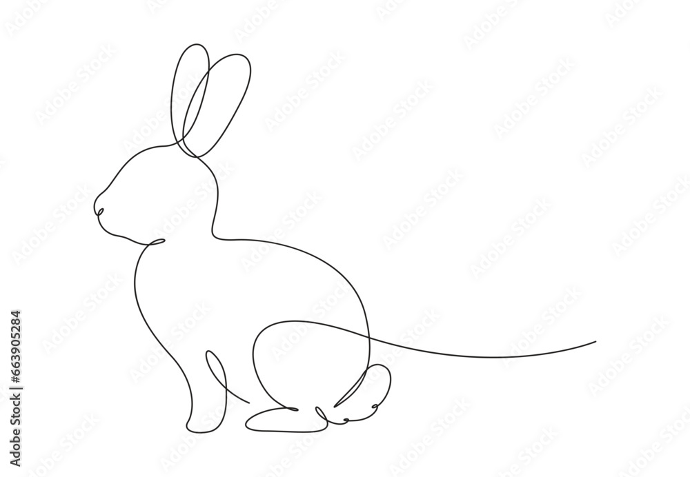 Poster Single continuous one line drawing of rabbit. Isolated on white background vector illustration. Premium vector.