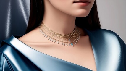 portrait of a woman neck wearing a necklace - obrazy, fototapety, plakaty