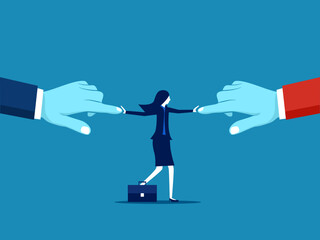 Settle conflict. Businesswoman throwing both hands. Vector illiustration
