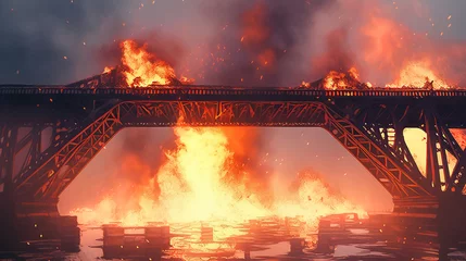 Tuinposter Burning down a bridge © Video_StockOrg