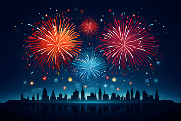 Fototapeta na wymiar Fireworks illuminating a joyous New Year's Eve celebration in 2024