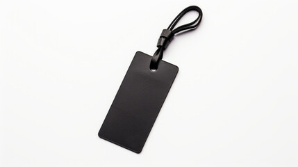 Fototapeta premium a close-up of a black empty price tag on a gray background, a mockup 