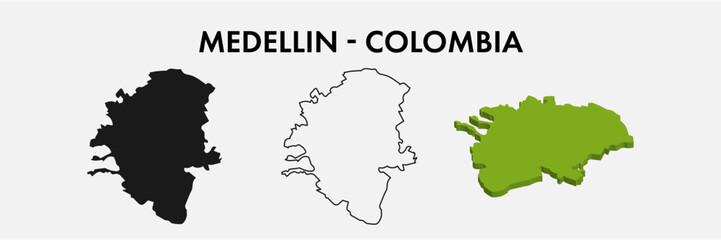 Medellin Colombia city map set vector illustration design isolated on white background. Concept of travel and geography.