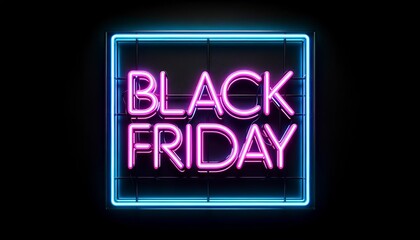 Black Friday Neon Sign in Bright Pink and Blue on Dark Background

