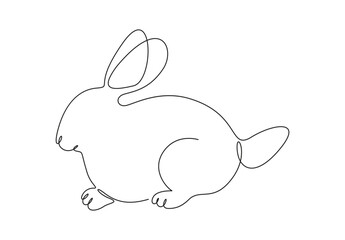 Rabbit continuous one line art. Single line drawing of bunny, domestic animal. Isolated on white background vector illustration. Premium vector. 