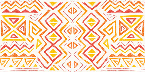 African ethnic seamless pattern in tribal style. Trendy abstract geometric background with grunge texture. Unique design elements for textile, banner, cover, wallpaper, wrapping	