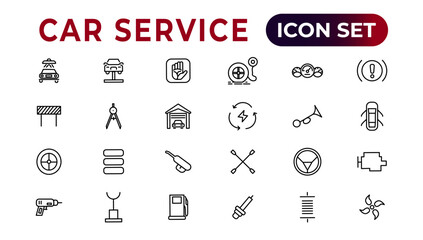 Car service icon set with editable stroke and white background. Auto service, car repair icon set. Car service and garage.