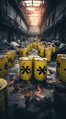 Fototapeta premium Radioactive waste in barrels nuclear waste repository