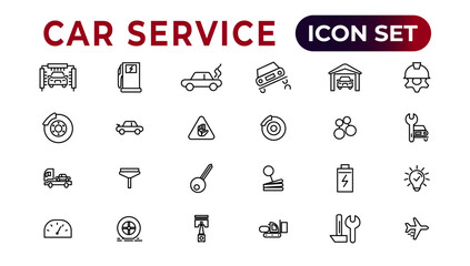 Car service icon set with editable stroke and white background. Auto service, car repair icon set. Car service and garage.