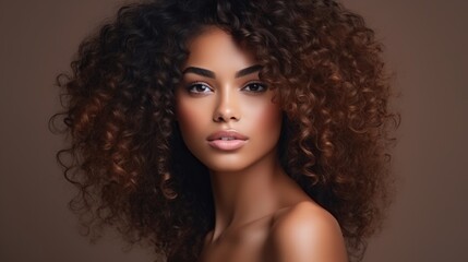 Fototapeta premium beautiful curly young mulatto with clear, radiant skin. Facial care. Cosmetology, beauty and spa