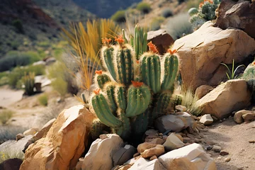 Rolgordijnen flowering cactus in the desert in the rocks © Kodjovi