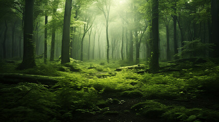 Fototapeta na wymiar Forest background with copyspace. Nature background. Green background concept. Generative AI