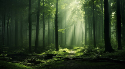 Fototapeta premium Forest background with copyspace. Nature background. Green background concept. Generative AI