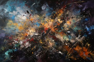 An abstract painting depicting a chaotic space background. Generative AI