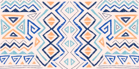 Foto op Plexiglas African ethnic seamless pattern in tribal style. Trendy abstract geometric background with grunge texture. Unique design elements for textile, banner, cover, wallpaper, wrapping  © Oleksandra