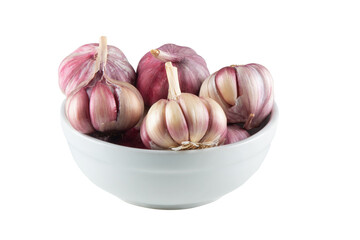 Closeup Garlic clove and bulb isolated in bowl on transparent background