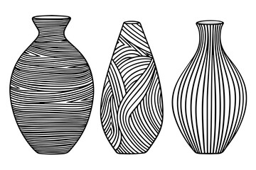 Set of ancient vase hand drawn ink sketch. Engraved style vector illustration