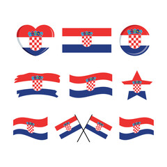 Croatia flag icon set vector isolated on a white background. Croatian flag graphic design element. Flag of Croatia symbols collection. Set of Croatia flag icons in flat style
