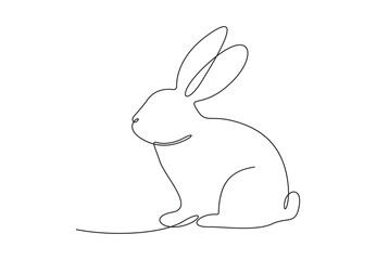  One continuous line drawing of cute standing rabbit for brand business logo identity. Adorable bunny animal mascot concept for breeding farm icon. Vector illustration. Pro vector.