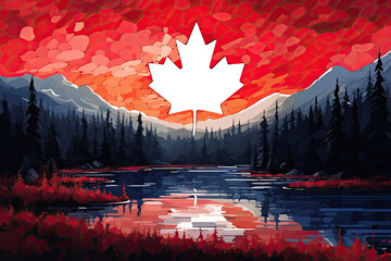 Stunning Blend of Generative AI and Canadian Flag with Diverse Landscapes