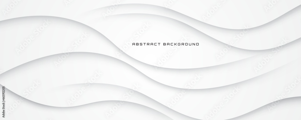 Poster 3d white geometric abstract background overlap layer on bright space with waves decoration. minimali
