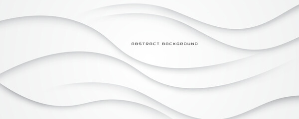 3D white geometric abstract background overlap layer on bright space with waves decoration. Minimalist modern graphic design element cutout style concept for banner, flyer, card, or brochure cover
