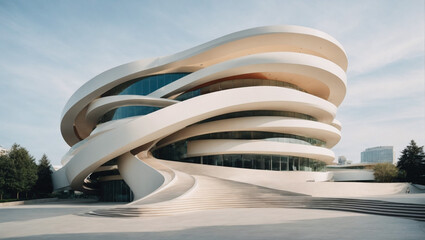 A modern art museum with a twisting, helix-like structure