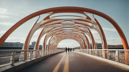 A pedestrian bridge with a loop-de-loop design