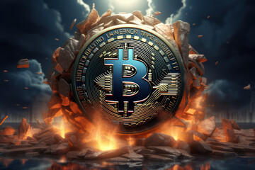Bitcoin Currency in Futuristic Abstract Setting - Cryptocurrency Finance Concept