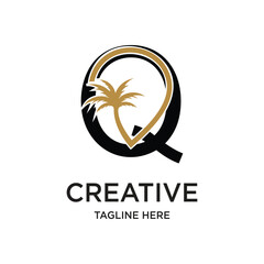 letter palm logo design simple concept Premium Vector