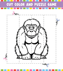 Cut color education worksheet game for kids color activity puzzle for children with Cute Animal