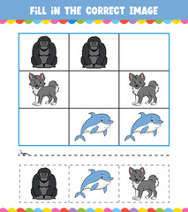 Education game for children Fill In The Correct Image with Cute Animal