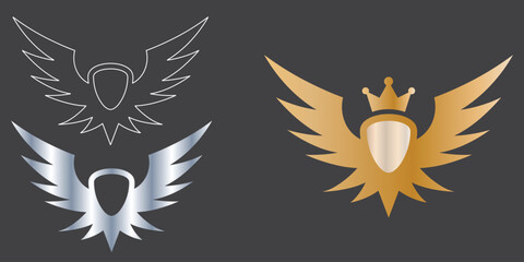 Wings silhouette icons set. Wings badges. Vector concept for logo or emblem design. Wings icons set. Set of black wings icons. Wings badges. Set of wings icons