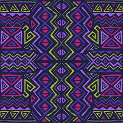 African ethnic seamless pattern in tribal style. Trendy abstract geometric background with grunge texture. Unique design elements for textile, banner, cover, wallpaper, wrapping	